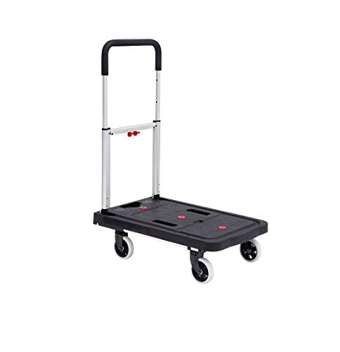 Carro de plataforma plegable T-EQUIP SFW- 99F, ruedas y asa de arco abatibles, capacidad de carga de 120 kg, negro