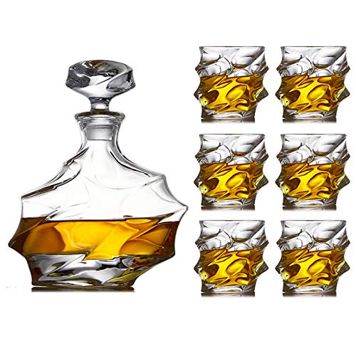 Casual Juego De 7 Piezas Whisky Whiskey Botella De Vino Copa De Vino De Cristal para Hombres con 6 Grandes Gafas De Cóctel para Ron Scotch O Borbon MUMUJIN (Color : Default)