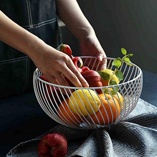 Cesta de frutero de mostrador, diseño Decorativo de Alambre de Acero Inoxidable de frutero con un Moderno Estilo Decorativo, Frutas, Verduras, bocadillos, artículos para el hogar (Blanco)