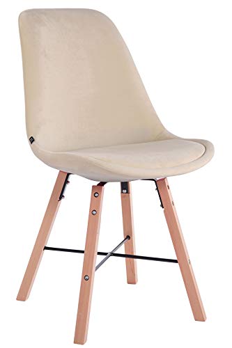 CLP Silla Comedor Laffont Tapizada En Terciopelo I Silla De Visita con Base De Madera I Silla De Salón con Respaldo & Sin Reposabrazos I Color:, Color:Crema, Color del Marco:Natura