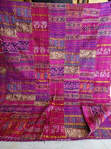 Colcha exclusiva Patola de seda Kantha, colcha Kantha, manta Kantha, manta de parche Kantha, King Kantha, Kantha Rallies Indian Sari, tamaño 223,5 x 269,2 cm, manta bohemia, colcha Kantha