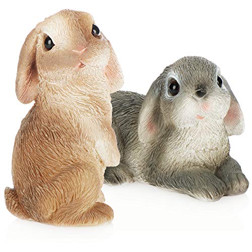 com-four® 2X Conejito Decorativo - Conejitos de Pascua de poliresina - Decoración de Soporte para Pascua con Motivos detallados [la selección varía] (2 Piezas - 10cm - marrón grisáceo)