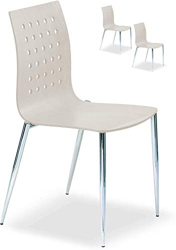 Concepts by Braida Silla Ingrid V586 Design Jan Sabro - Cuerpo cromado y carcasa de haya teñido blanco o negro (blanco) - Pack de 2 sillas
