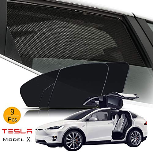 CONRAL Sombrillas Completas para Ventana y Techo de 9 Piezas para Tesla Model X, protección contra Rayos UV antideslumbrante, Malla de instalación magnética Delantera + Trasera + claraboya Sundhade