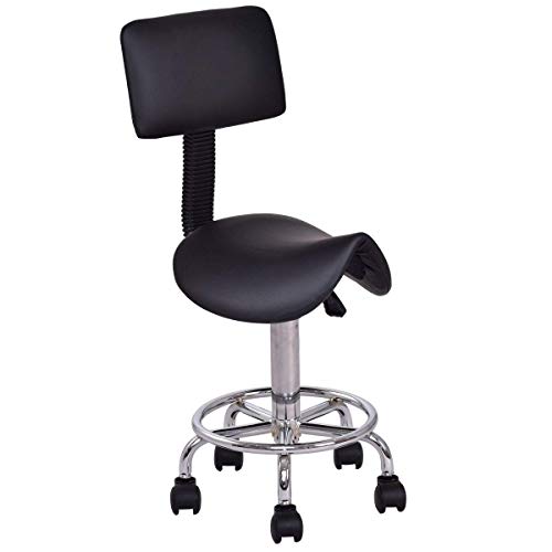 COSTWAY Silla con Respaldo Giratorio Altura Ajustable Taburete para Peluquería Cosmético Trabajo SPA Bar (Negro)