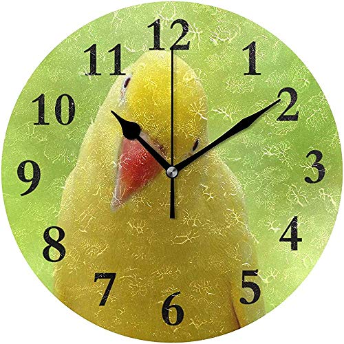 Cy-ril Reloj de Pared Redondo Sunny Little Parrot Green Bird Cute Yellow Clock para la decoración del hogar Creativo