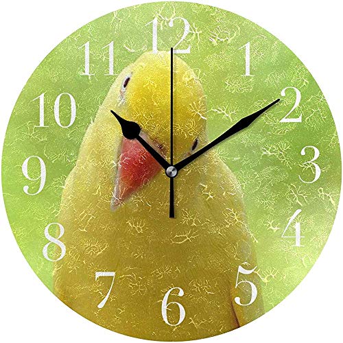 Cy-ril Reloj de Pared Redondo Sunny Little Parrot Green Bird Cute Yellow Clock para la decoración del hogar Creativo