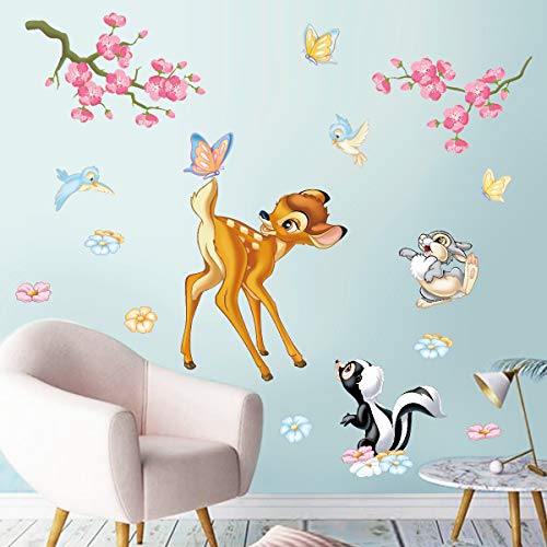 decalmile Pegatinas de Pared Animales del Bosque Vinilos Decorativos Ciervo Ardilla Aves Flores Adhesivos Pared Habitación Infantiles Niños Bebés Guardería Salón