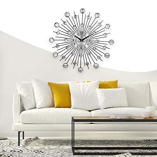 Dos Flor Reloj De Pared Decorativo, Reloj De Cuarzo Silencioso, Reloj De Pared De Hierro De Hierro Labrado De Plata De Cristal Decoración del Arte De La Sala De Estar Reloj De Dormitorio