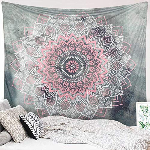 Dremisland Gris y Rosa Flor Tapiz de Pared Mandala Colgante de Pared Indio Hippie Tapices Decoración de Pared para Dormitorio Sala de Estar Toalla de Playa (Gris y Rosa, L / 153 X 203 cm)