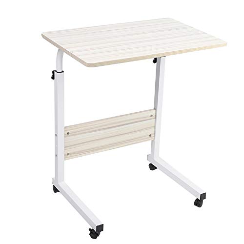 EBTOOLS Escritorio Móvil con Ruedas para Ordenador Portátil Laptop, Mesa para Computadora PC, Estación de Trabajo en Hogar y Oficina, Mesa Auxiliar para Cama Sofá, Ajustable 71,5-85cm(Blanco)