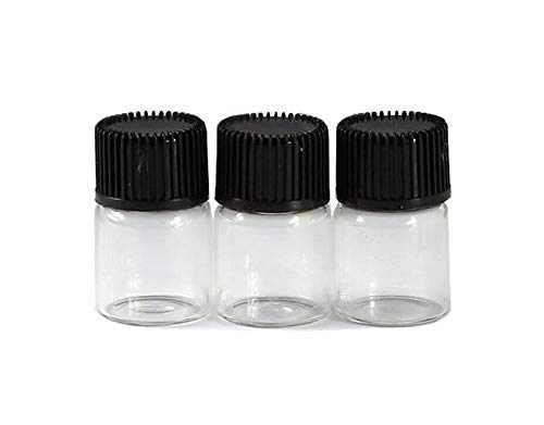 echo-ove 24 frascos transparentes de 2 ml (5/8 dram) para botellas de aceite esencial con reductores de orificio y tapas negras para muestras de perfume, aromaterapia