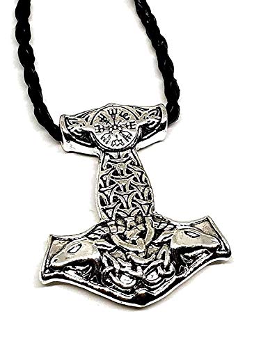 Eclectic Shop Uk God Martillo Vikingo Mjolnir Asgard Midgard Paganos Helm of Awe Colgante Doble Cara Ram Cabra Cabeza Tanngrisnir y Tanngnjóstr Martillo de Thor Collar