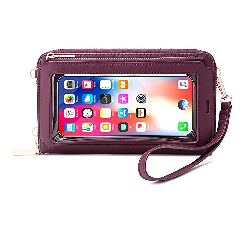 Eco Memos Funda para Teléfono con Bandolera para Mujer, Pequeña Bandolera para Teléfono Celular, RFID Billetera, Pantalla Táctil Monedero para Teléfono, Mini Bolsa para Teléfono Celular (Vino Rojo)