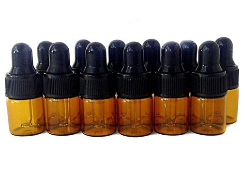 Eco-ove Botellas de Aceite Esencial de Cristal de ámbar Recargables de 1 ML con Gotas de Vidrio teñidas de Maquillaje, Recipiente de Muestra para Aceite Esencial de aromaterapia, Pack de 12