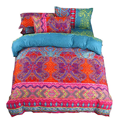 ED-Lumos Funda nórdica Bohemia Juego de Ropa de Cama Mandala 4 Piezas para Cama 135-150cm Funda de Edredón 240x220cm Sábana encimera 230x250cm Funda de Almohada 48x74cm Poliéster Microfibra