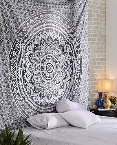 Eleoption Tapiz Pared Indio Diseño Mandala, Decoración Habitación Niños Salón Dormitorio También, Picnic Toalla Playa, 150x205cm (Gris)