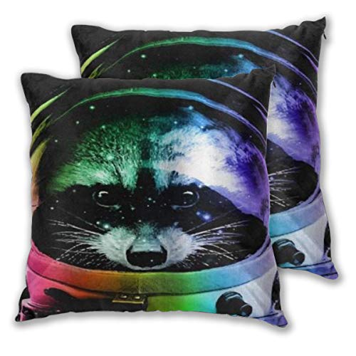 ELIENONO Juego de 2 Decorativo Funda de Cojín Mapache Astronauta Colorido Ficción Fantasía Funda de Almohada Cuadrado para Sofá Cama Decoración para Hogar,45x45cm