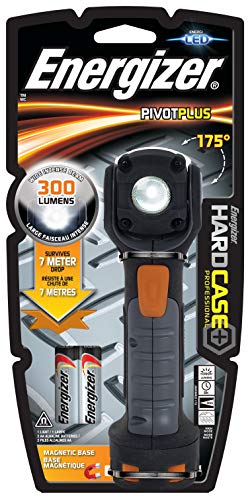 Energizer - Linterna Led Profesional Hardcase Pivot, Cabezal Pivotante, 300 LM, Magnética, Resistente a Caidas y Agua, Pilas Incluidas, Gris