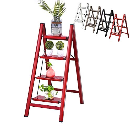 Estante de Almacenamiento, Estante para Libros con Escalera de 3/4 Niveles, Estante para Flores para Plantas de Interior, Escalera para el hogar, Oficina, Dormitorio, Sala de Estar,Rojo,Four Steps