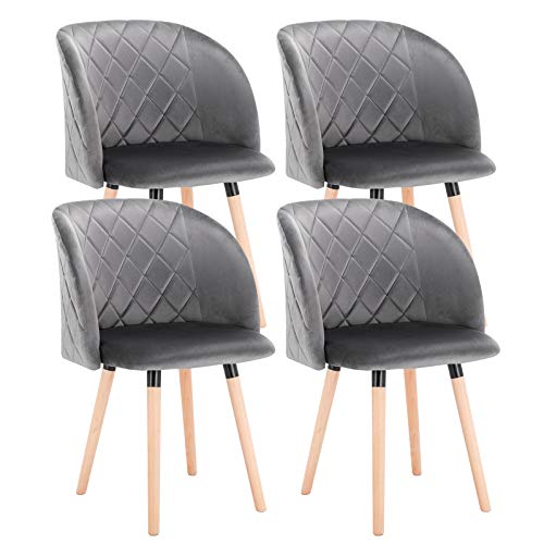 EUGAD Set de 4 Sillas Comedor Vintage Diseño Sillas Nórdicas Moderna de Terciopelo Patas de Madera Silla de Cocina Gris Oscuro