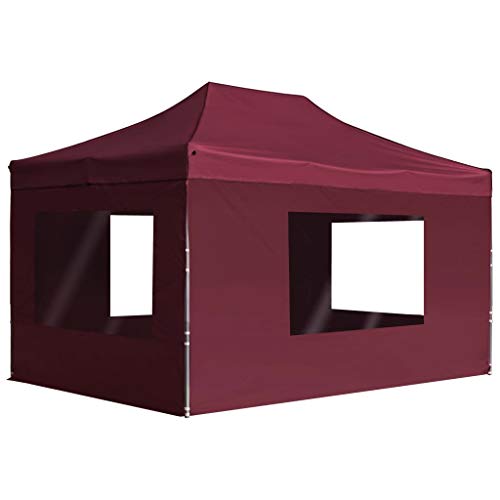 FAMIROSA Carpa Plegable Profesional y Paredes Aluminio Rojo Tinto 4,5x3m