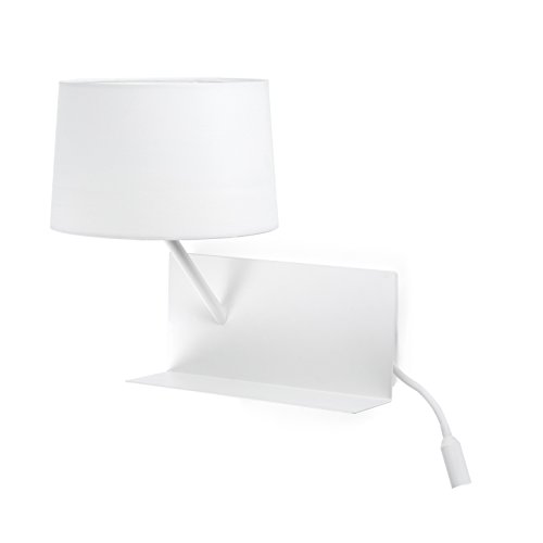 Faro Barcelona 28415 - HANDY Lámpara Aplique (bombilla incluida) LED, 20W^3W, cuerpo y lector acero pantalla textil blanca, color blanco