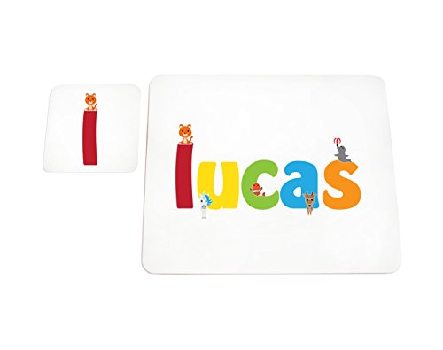 Feel Good Art brillante Mantel individual y posavasos para bebés/niños (Lucas)
