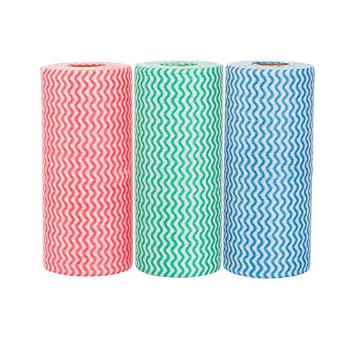 Fore 3 Rollos Toalla de Limpieza desechable, Telas de Cocina No Tejidas de Tela Antiadherente de Aceite, para Cocina Casera, Mesa de Comedor (Rojo Verde Azul)