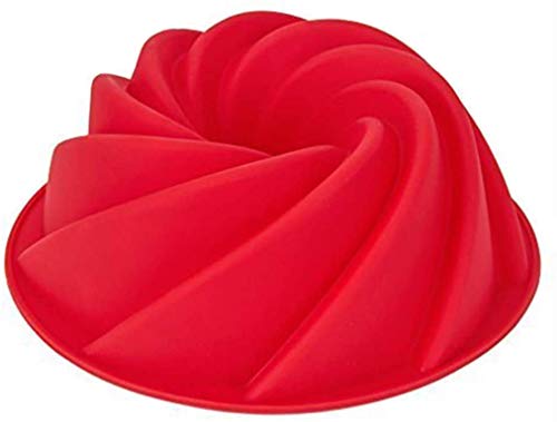 Forma de Espiral Moldes de Silicone,Savarín Espiral Silicona Grandes Kouglofs Tartaletas Moldes para Pasteles Antiadherente Molde Bizcocho Savarín Hondo para Gelatina Pasteles 9 Pulgadas Rojo