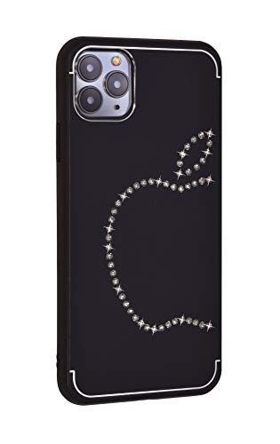 Funda iShield® Lux para iPhone 11 Pro MAX Classic con *51* Cristales Swarovski. Funda/caracasa híbrida de Aluminio Satinado con Marco de TPU Suave al Tacto. (Classic Black)