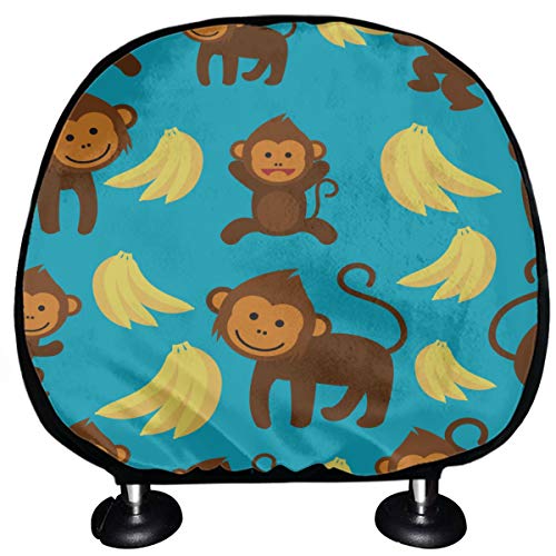 Funda protectora de reposacabezas de coche Clever Monkey Cartoon Car Reposacabezas de coche Protector Juego de 2 Ajuste universal para coches Vans Camiones Cojín de reposacabezas Moda Auto Interior