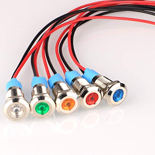 Gebildet 5 Pcs 8mm 12/24V LED Luz Indicadora de Metal Impermeable láMpara de Señal Piloto Tablero Direccional Coche Camión Barco con Cable