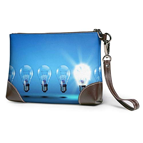 GLGFashion Embrague de cuero Bolso Billetera Women's Leather Wristlet Clutch Wallet Bulb Print Storage Purse With Strap Zipper Pouch