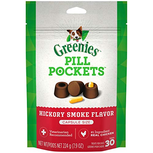 GREENIES Pill Pockets Soft Dog Treats, Hickory Smoke, Cápsula uno (1) 8 oz. Paquete de 30 Unidades de Bolsas para píldoras para Perros # 1 opción Recomendada para Dar píldoras