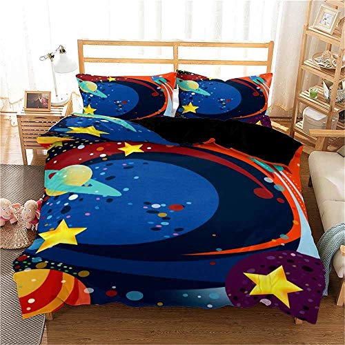 Guoting 3D Dormitorio Niña Ropa De Cama Para Cunas Dibujos Animados Azul Universo Estrellas Galaxia (200 X 200 Cm) 3 Piezas Imprimiendo Funda Nórdica Y Funda De Almohada Estudiante Juventud Cama Indiv