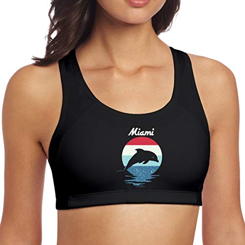 Hangdachang Sujetador Deportivo para Mujer,Miami Beach Dolphin Souvenir,Sujetador Deportivo con Tiras Sujetador de Yoga de sujeción Media S