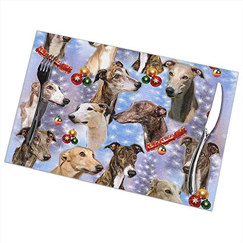 Hao-shop Juego de manteles Individuales Resistentes al Calor Juego de 6 manteles Individuales Manteles Individuales Perro Galgo Mantel Antideslizante Lavable