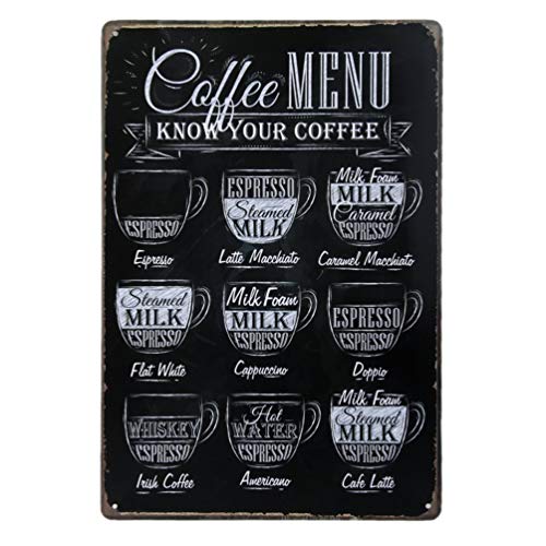 HEALLILY Coffee Menu Poster Retro Metal Bar Pub Cartel de Chapa Decoración de La Pared para El Café Corner Cafe Kitchen