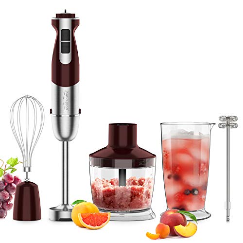 Healthomse Batidora de Mano 5 en 1, 800W Batidora Multifuncional de Acero Inoxidable con Picadora, Vaso Medidor de 700ml, Espumador de Leche, Batidor de Huevos, Función turbo 12-Velocidades, sin BPA