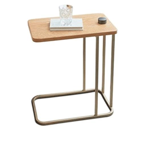 Hermosamente Mesilla Tabla Final Mesita, Mesa auxiliar Sofá lado Mesa de C en forma de bocado de mesa portátil for la sala de estar, dormitorio, hierro simple de madera maciza mesa auxiliar nórdica