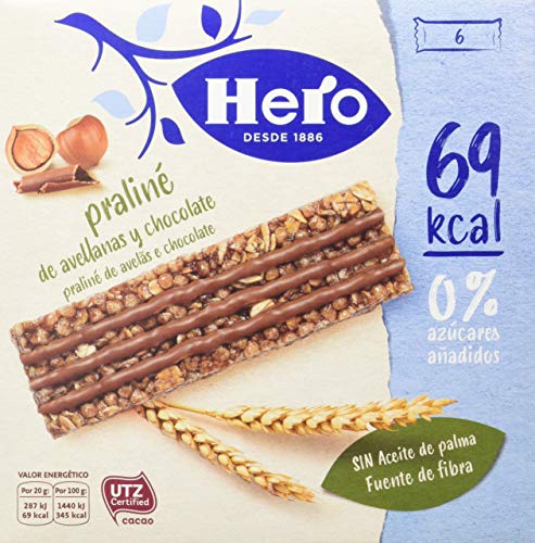 Hero Línea Barritas Praliné de Avellanas con Chocolate con Solo 69 Calorías Sin Azúcares Añadidos