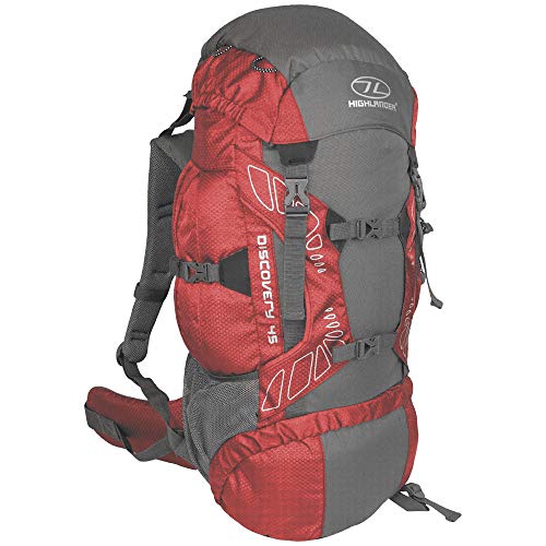 Highlander RUC180-RD Discovery - Mochila de senderismo, Rojo/ Gris, 45 L