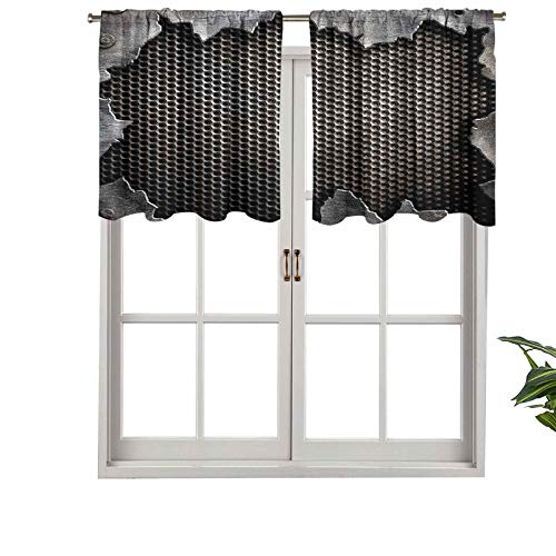 Hiiiman Cortinas cortas opacas con bolsillo para barra con aspecto fractal efecto grunge, juego de 2, 137 x 61 cm, cenefas pequeñas de media ventana para cocina