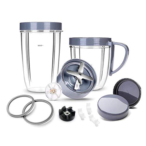 HIRALIY Kit de Accesorios mejorados NutriBullet, Juego de Copas y Cuchillas, Tapa y Junta resellable y Almohadillas de protección yamortiguadores, para Nutribullet 600W / 900W（14 Piezas）