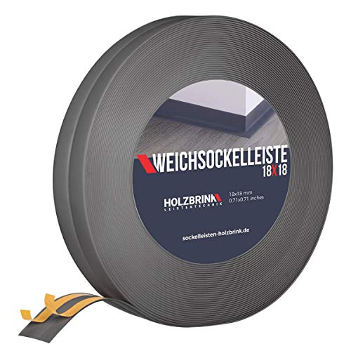 HOLZBRINK Perfil Angular Suelo Pared Suave Autoadhesivo Gris Oscuro Pre Cortado Perfil Angular PVC, 18x18 mm, 5 m