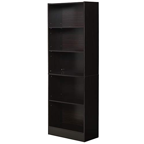 HOMCOM Librería Estantería de 5 Niveles para Libros con 3 Baldas Ajustables Antivuelco Almacenaje para Salón Oficina Estudio 63x29,5x176 cm Negro