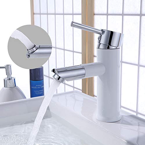 HOMELODY Grifo de Lavabo Baño Caño 360° Giratorio Grifo Blanco con Aireador ABS Ahorro de Agua con Mangueras Universales G3/8 Grifeía Monomando para Cuarto de Baño