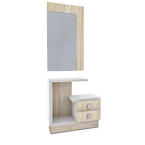 HomeSouth - Recibidor con Espejo y Dos cajones, Mueble de Entrada Acabado en Blanco y Nelson, Modelo Star, Medidas: 71 x 75 x 27,9 cm de Fondo