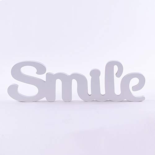 Homevibes Letras De Madera con Frase Smile Ideal para Decoracion Medidas 40x12cm Ideal para Pared De Dormitorio Comedor Puede Colocarse De Pie por Si Solas